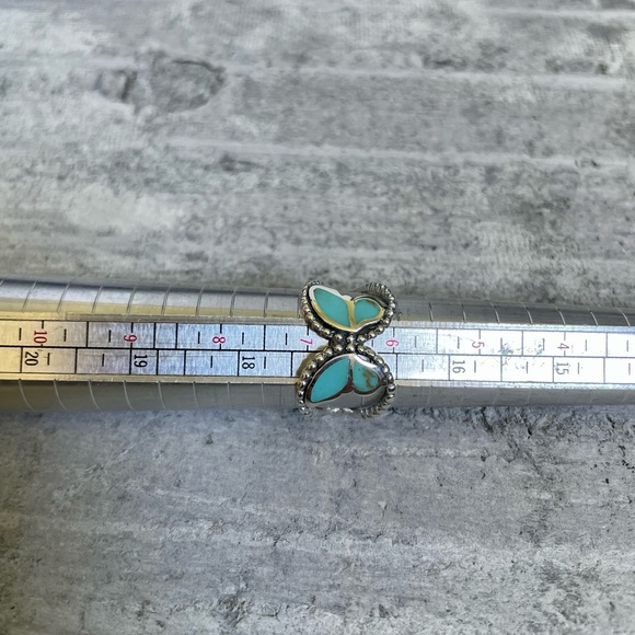 925 sterling silver butterfly Ring w turquoise inlay wings and beaded edge, 7 - Picture 4 of 5